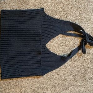Navy blue halter top cropped top. Crocheted design